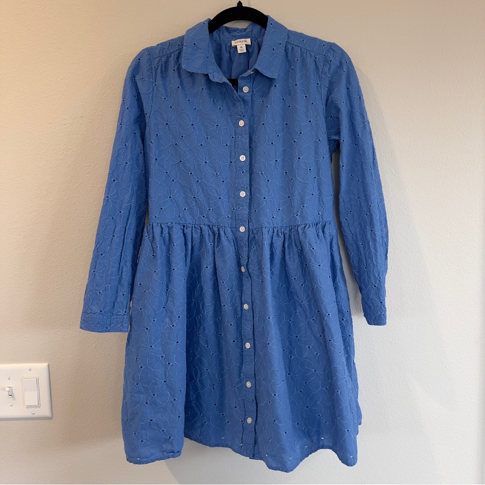 J. Crew Textured Blue Button-Down Mini Dress